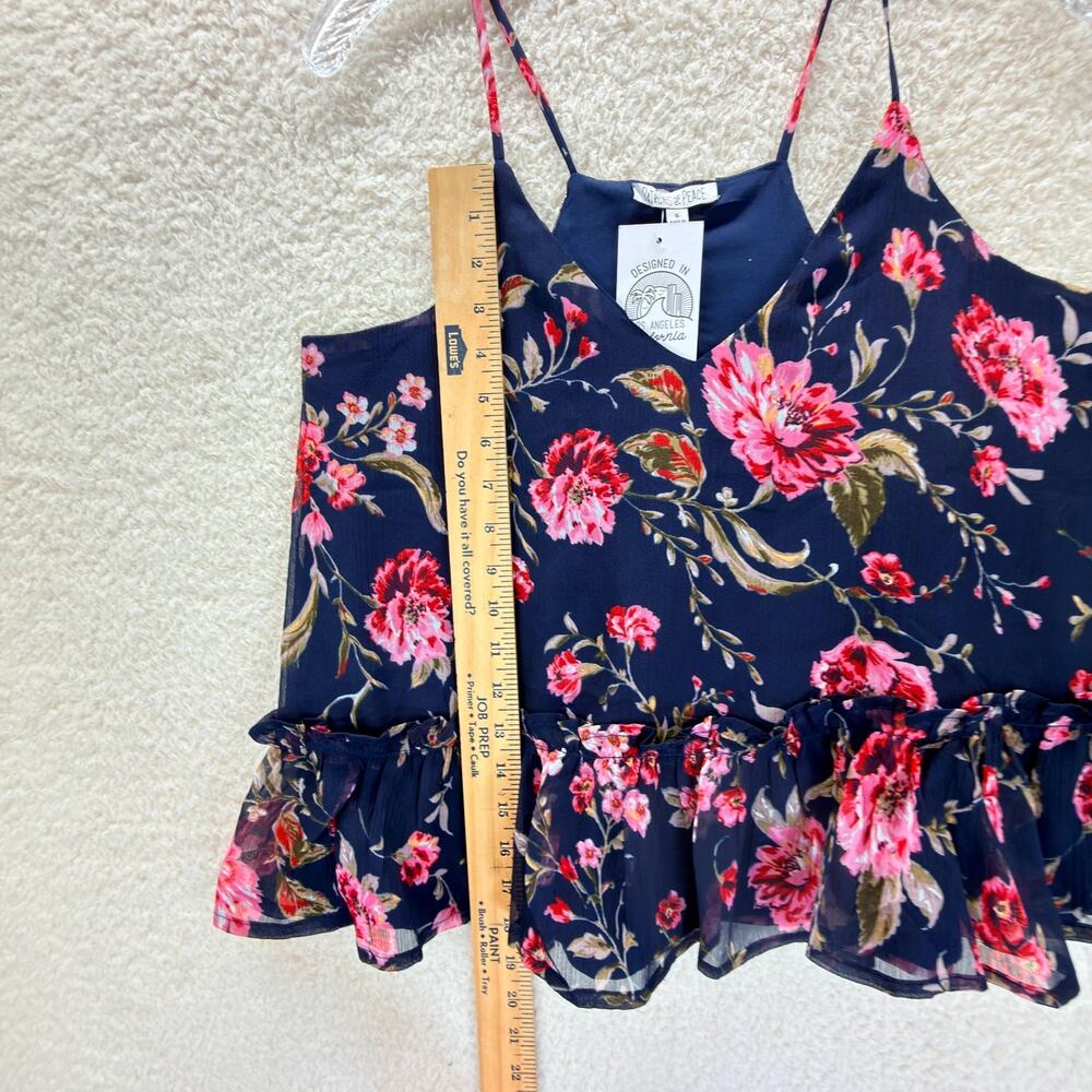 Patrons Of Peace Floral Print Peplum Camisole Top Size Small Lined Ruffle Sheer - Picture 5 of 11